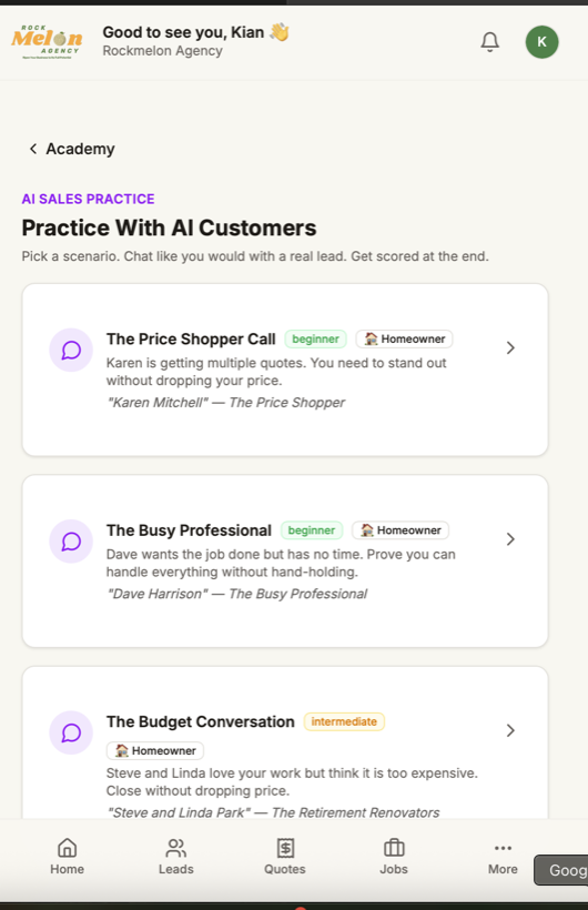 Rockmelon AI Sales Trainer